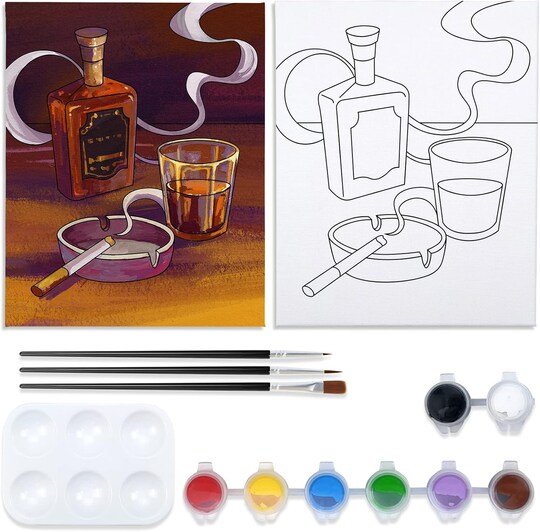 Greentek; 8x10 Pre-Drawn Canvas Painting Kit for Adults – Sip & Paint Set with Acrylic Paints, Brushes & Palette | DIY Date Night Party Favor Art Kit for Beginners & Outdoor Activities; Category:Canvas Painting Kits; Image:1